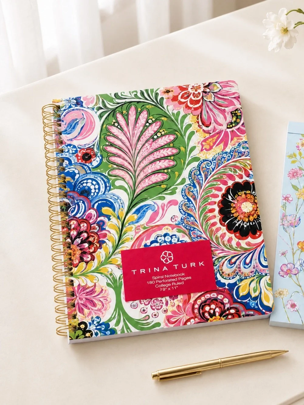 Trina Turk Floral Multicolor Spiral Notebook with Gold Coil